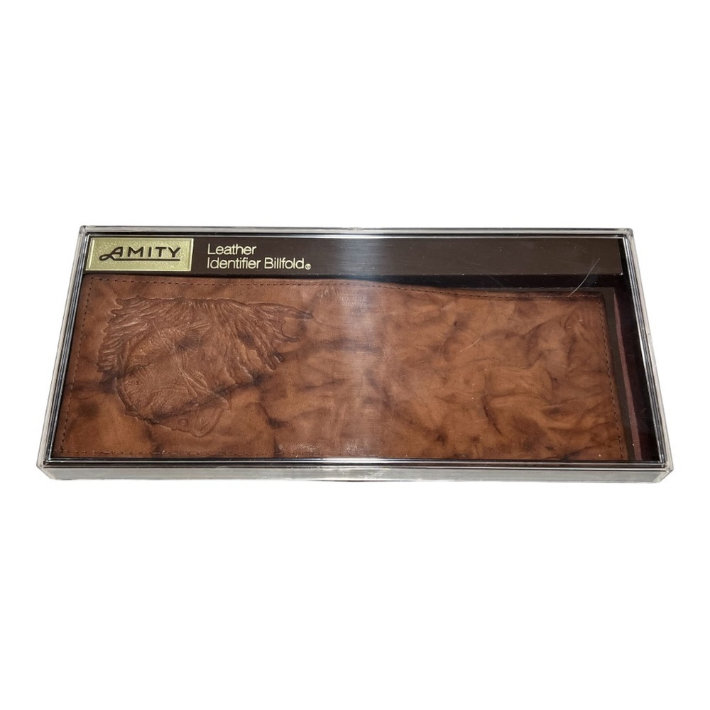 Vintage Amity ID Leather Bass Fish Mens Billfold Wallet - New Old Stock - Picture 3 of 9